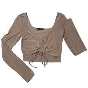 Long Sleeve Crop Top with Adjustable Front String and Cut Out size S